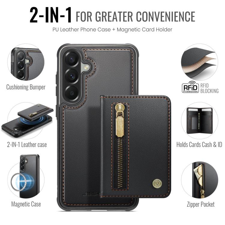 For Samsung Galaxy A57 5G JEEHOOD J12 Exquisite RFID MagSafe Zipper Card Bag Phone Case