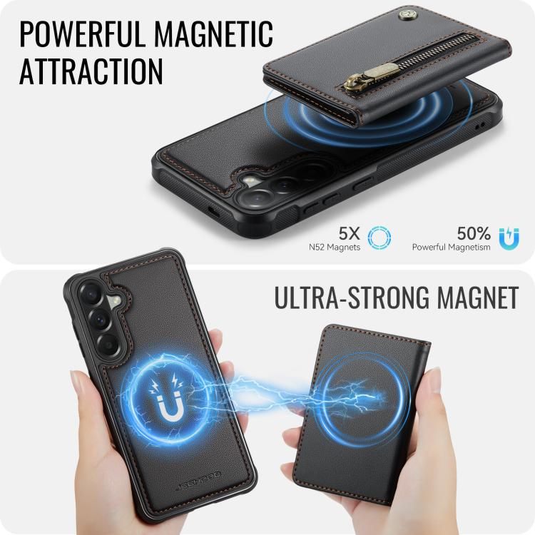 For Samsung Galaxy A57 5G JEEHOOD J12 Exquisite RFID MagSafe Zipper Card Bag Phone Case