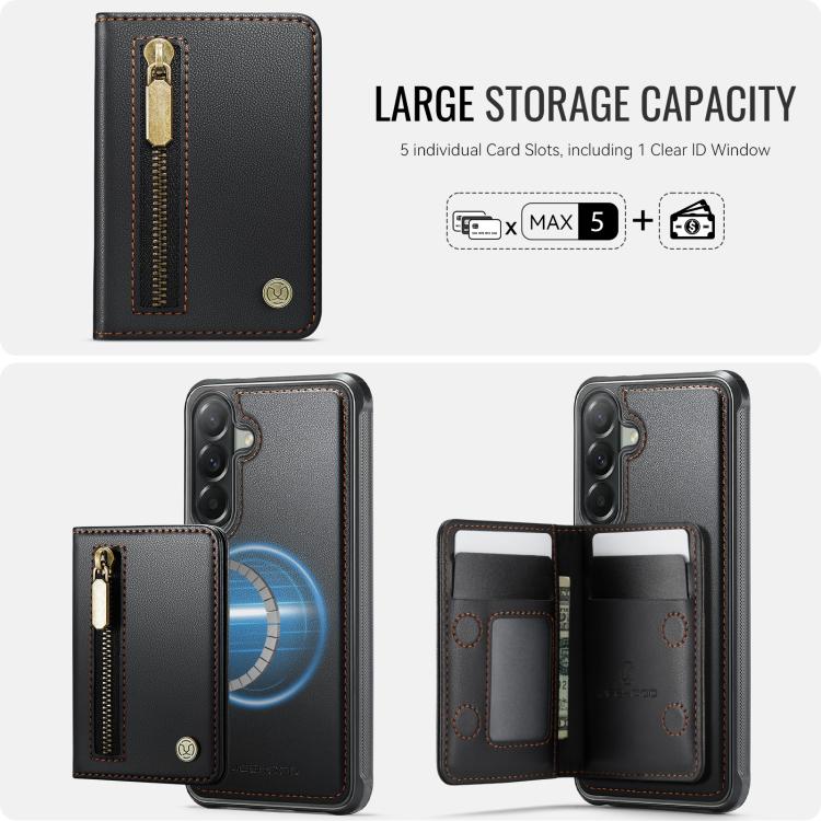 For Samsung Galaxy A57 5G JEEHOOD J12 Exquisite RFID MagSafe Zipper Card Bag Phone Case