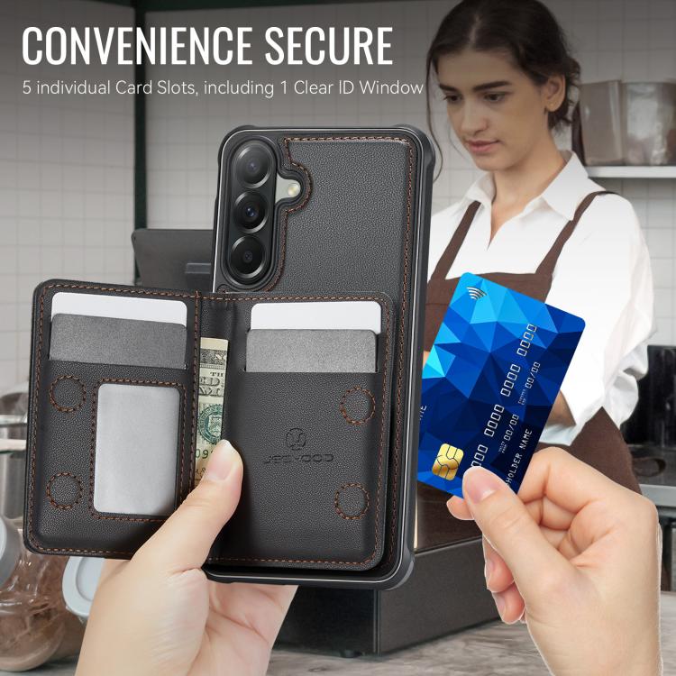 For Samsung Galaxy A57 5G JEEHOOD J12 Exquisite RFID MagSafe Zipper Card Bag Phone Case