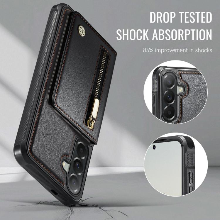 For Samsung Galaxy A57 5G JEEHOOD J12 Exquisite RFID MagSafe Zipper Card Bag Phone Case