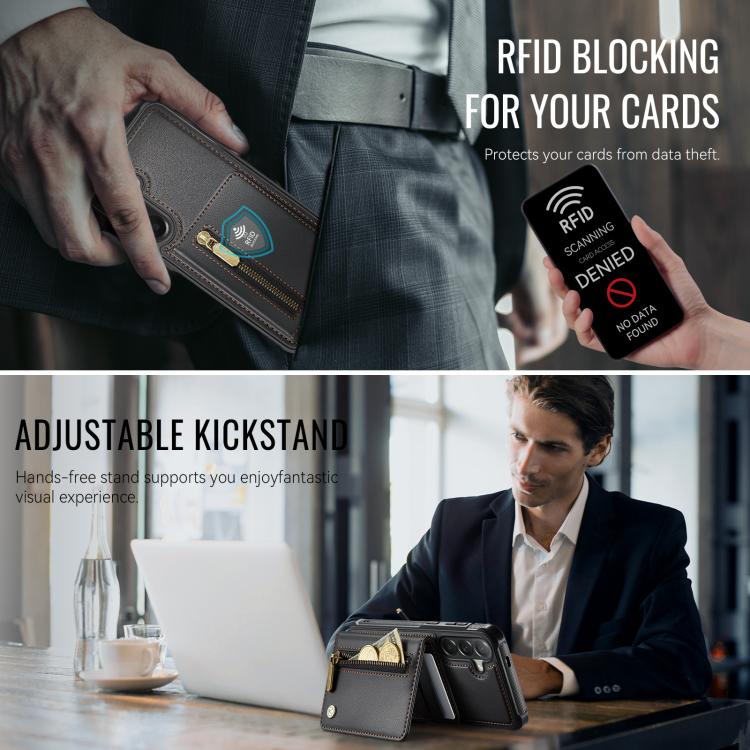 For Samsung Galaxy A57 5G JEEHOOD J12 Exquisite RFID MagSafe Zipper Card Bag Phone Case