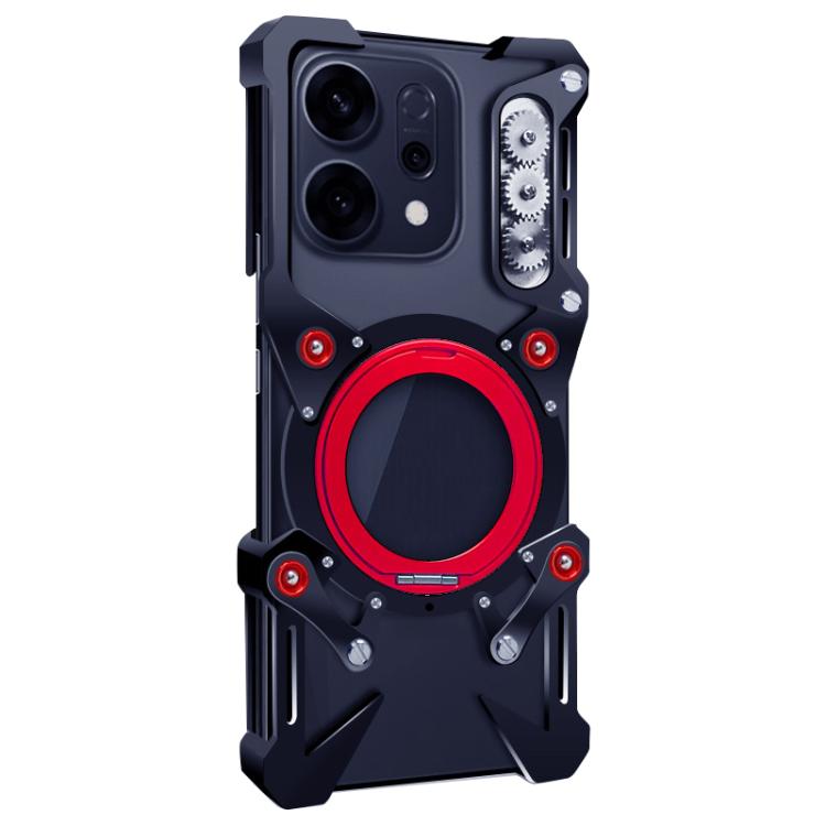 For OPPO Reno14 5G Global Rotating Bracket Hollow Metal Phone Case with Lanyard
