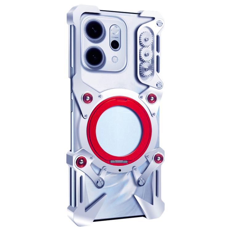 For OPPO Reno14 5G Global Rotating Bracket Hollow Metal Phone Case with Lanyard