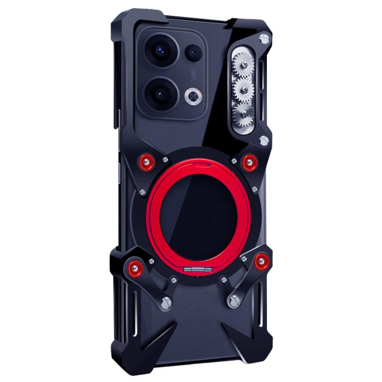 For OPPO Reno13 5G Global Rotating Bracket Hollow Metal Phone Case with Lanyard