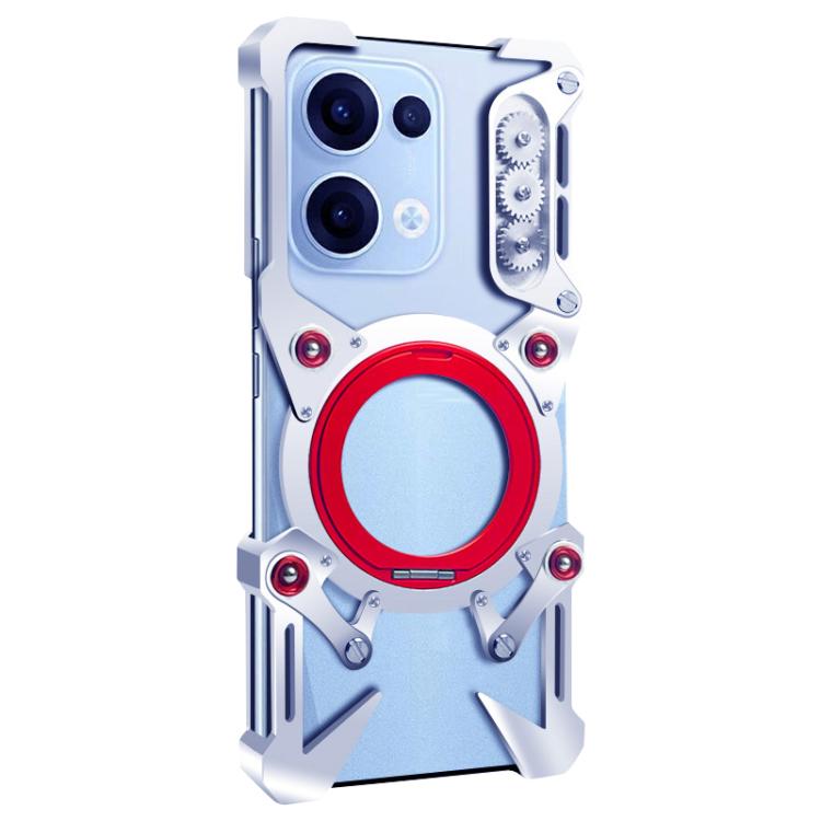 For OPPO Reno13 5G Global Rotating Bracket Hollow Metal Phone Case with Lanyard