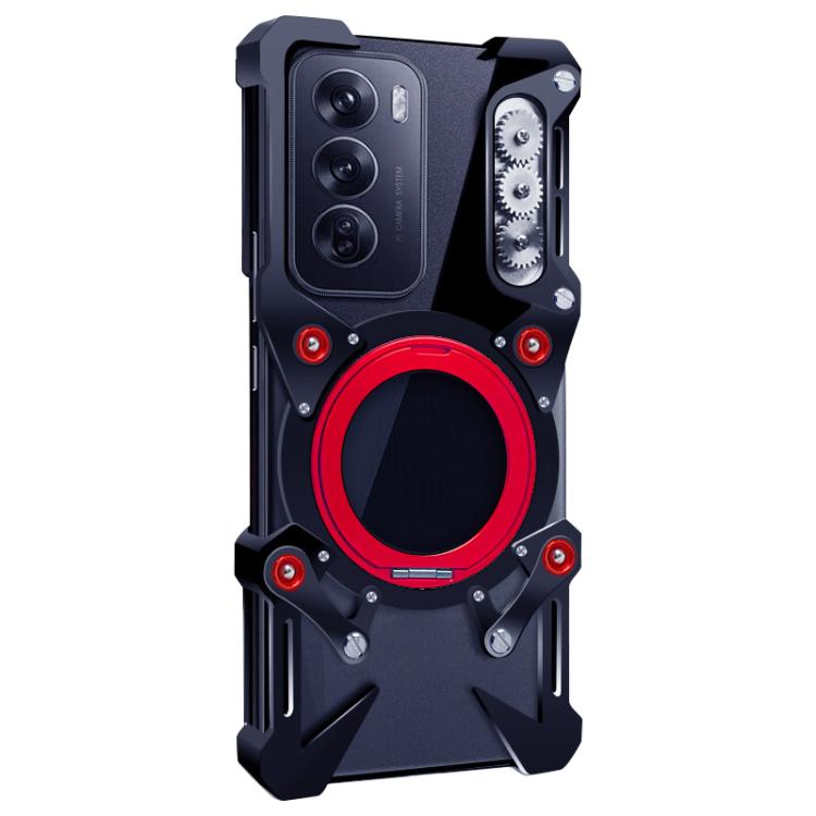 For OPPO Reno12 Pro 5G Global Rotating Bracket Hollow Metal Phone Case with Lanyard
