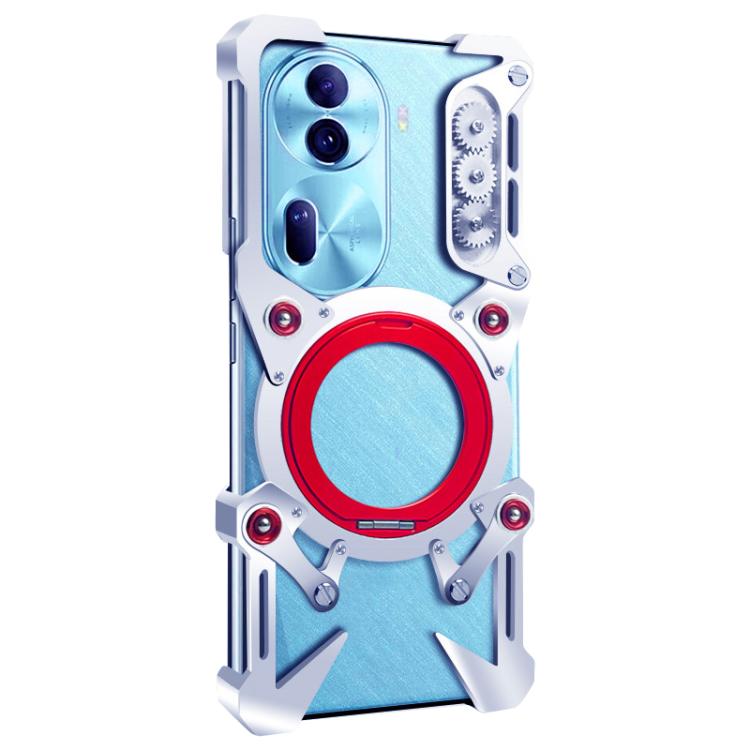 For OPPO Reno11 5G Global Rotating Bracket Hollow Metal Phone Case with Lanyard