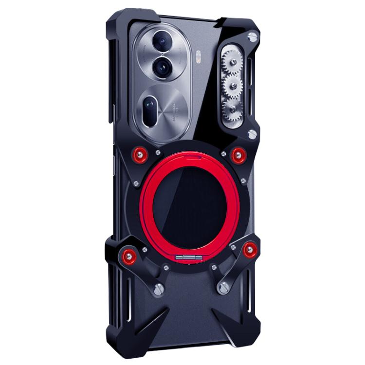 For OPPO Reno11 Pro 5G Global Rotating Bracket Hollow Metal Phone Case with Lanyard