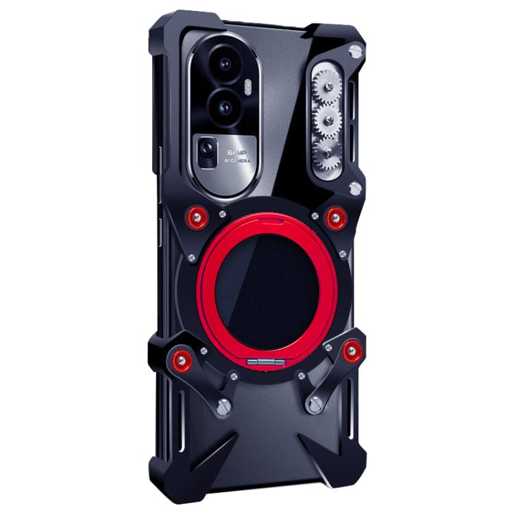 For OPPO Reno10 5G Global Rotating Bracket Hollow Metal Phone Case with Lanyard