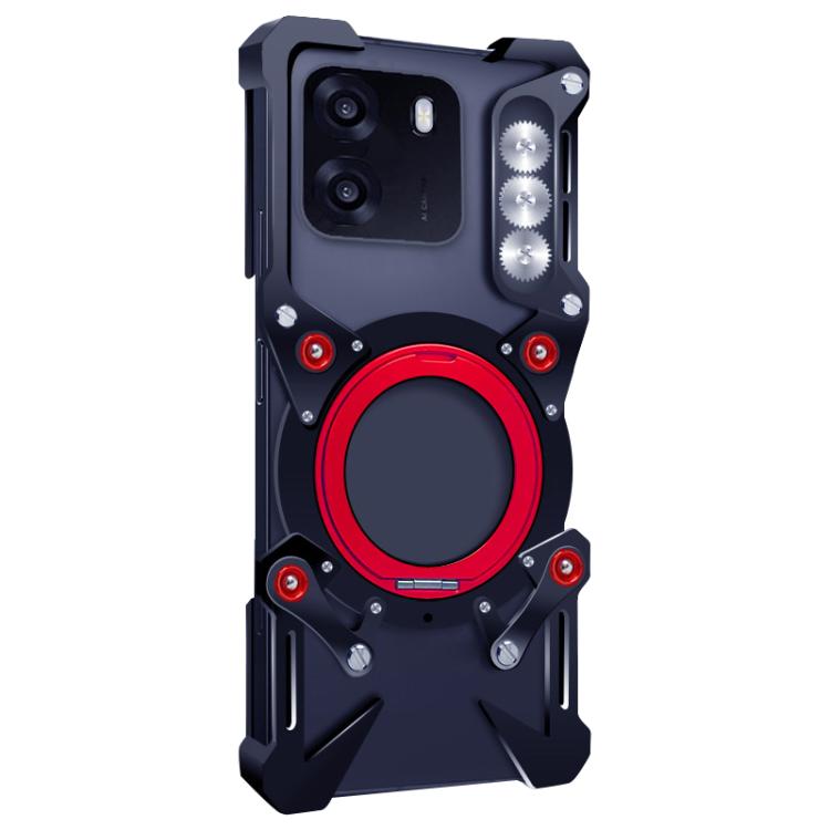 For OPPO K14 5G Rotating Bracket Hollow Metal Phone Case with Lanyard