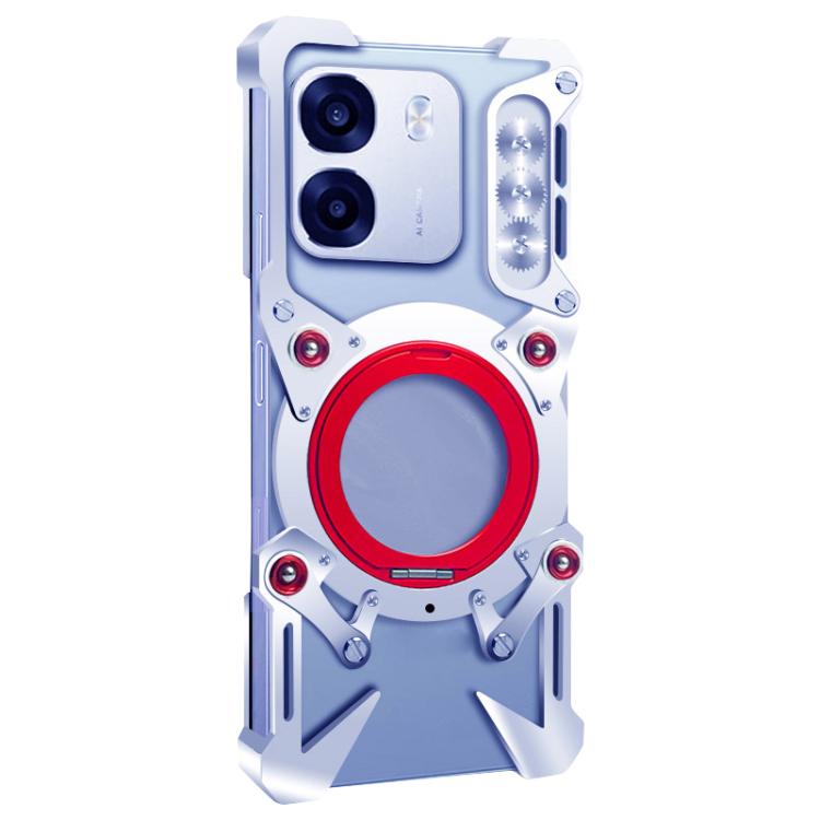 For OPPO K14 5G Rotating Bracket Hollow Metal Phone Case with Lanyard