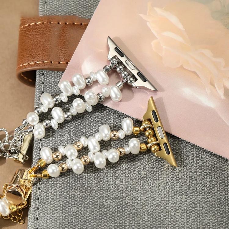 For Apple Watch 42 / 44 / 45 / 46 / 49mm xDfind Irregular Pearls Metal Watch Band