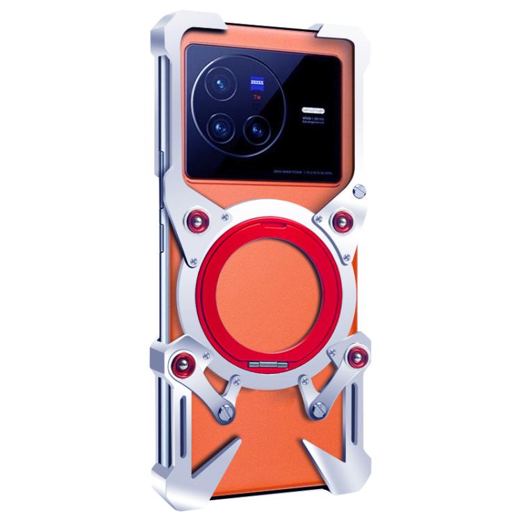 For vivo X80 Rotating Bracket Hollow Metal Phone Case with Lanyard