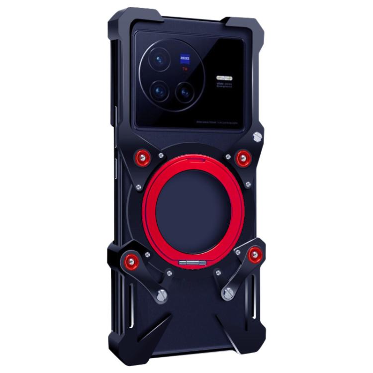 For vivo X80 Pro Rotating Bracket Hollow Metal Phone Case with Lanyard