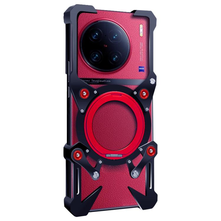 For vivo X90 Pro+ Rotating Bracket Hollow Metal Phone Case with Lanyard