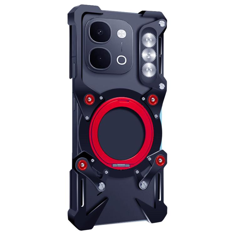 For vivo Y31d 4G Rotating Bracket Hollow Metal Phone Case with Lanyard