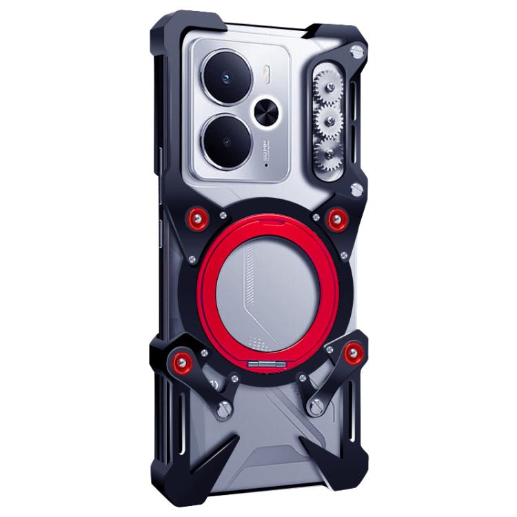 For Realme 14 Rotating Bracket Hollow Metal Phone Case with Lanyard