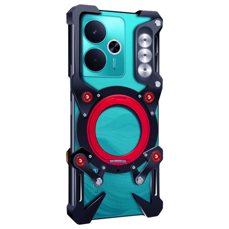For Realme 14T Rotating Bracket Hollow Metal Phone Case with Lanyard