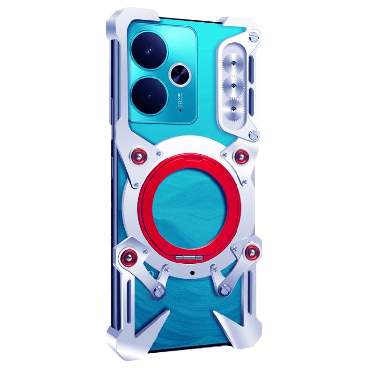 For Realme 14T Rotating Bracket Hollow Metal Phone Case with Lanyard