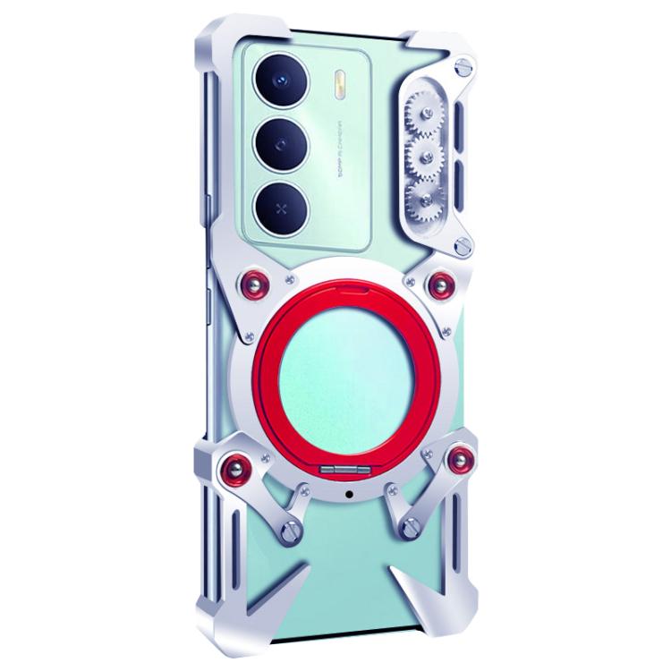For Realme 14x Rotating Bracket Hollow Metal Phone Case with Lanyard