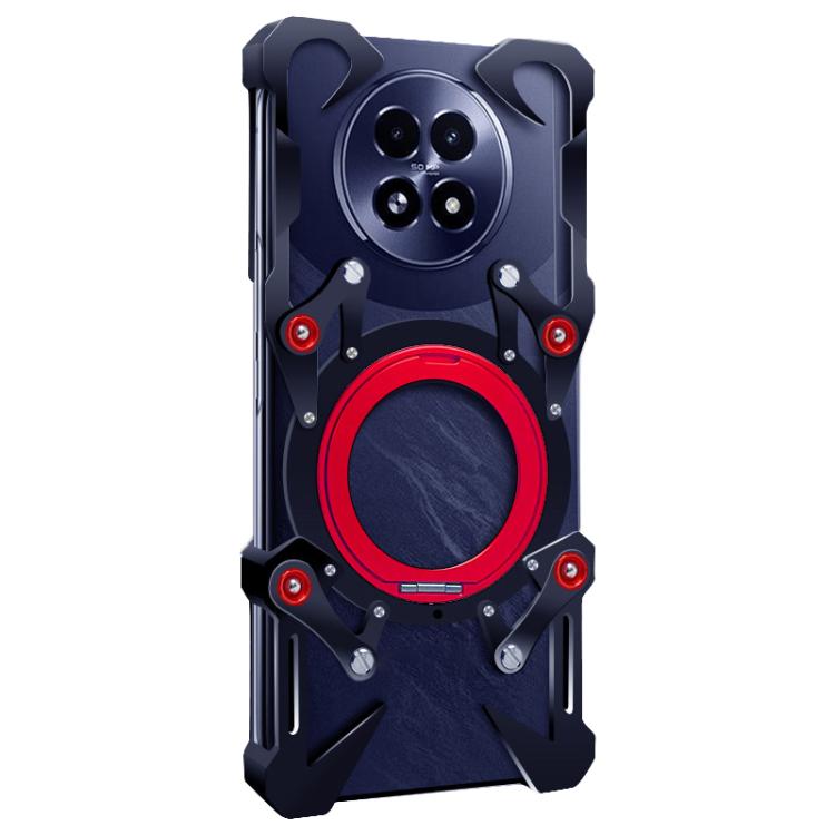For Realme 13+ Rotating Bracket Hollow Metal Phone Case with Lanyard