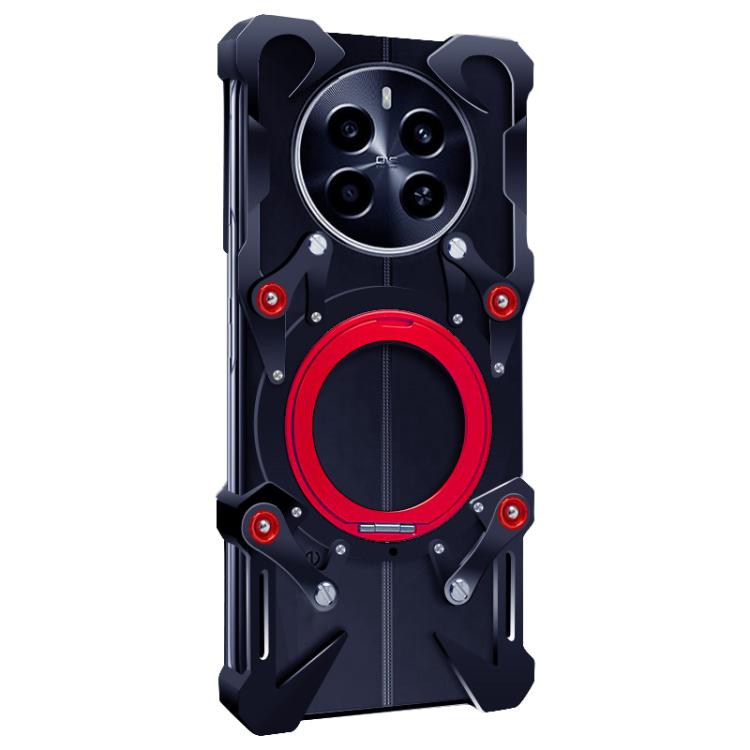 For Realme 13 4G Rotating Bracket Hollow Metal Phone Case with Lanyard