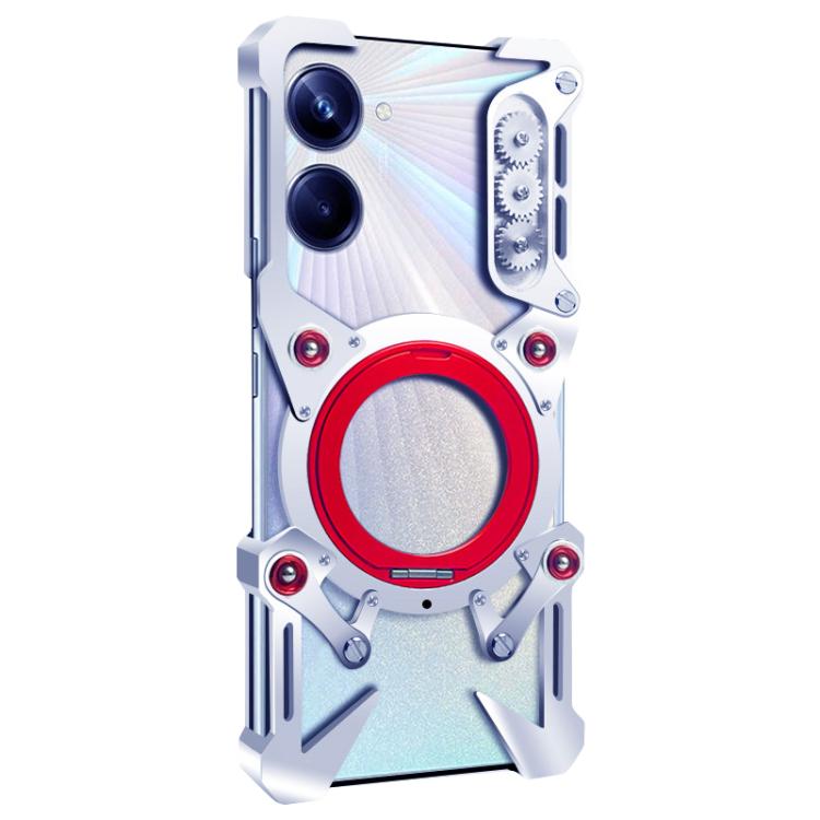 For Realme 10 4G Rotating Bracket Hollow Metal Phone Case with Lanyard