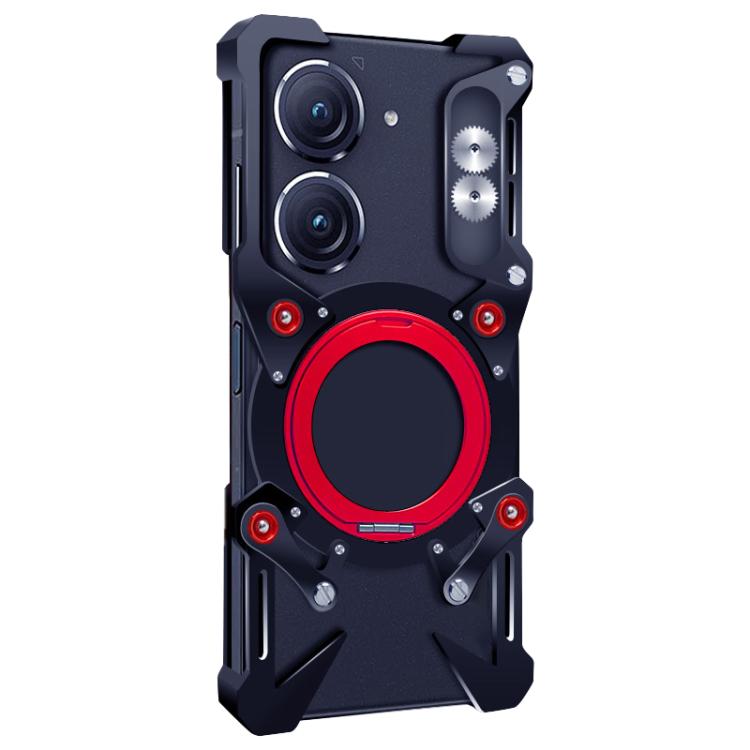 For Asus Zenfone 9 Rotating Bracket Hollow Metal Phone Case with Lanyard
