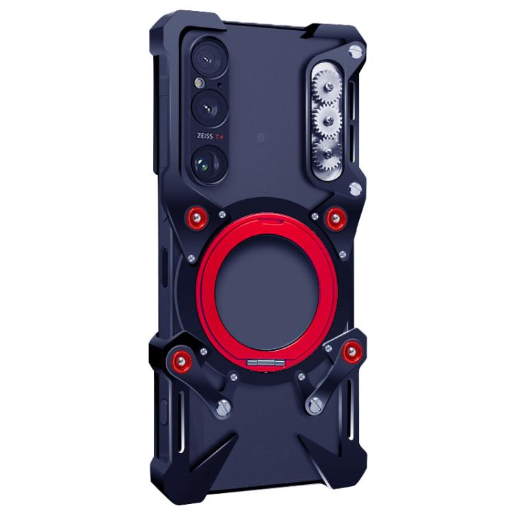 For Sony Xperia 1 VI Rotating Bracket Hollow Metal Phone Case with Lanyard