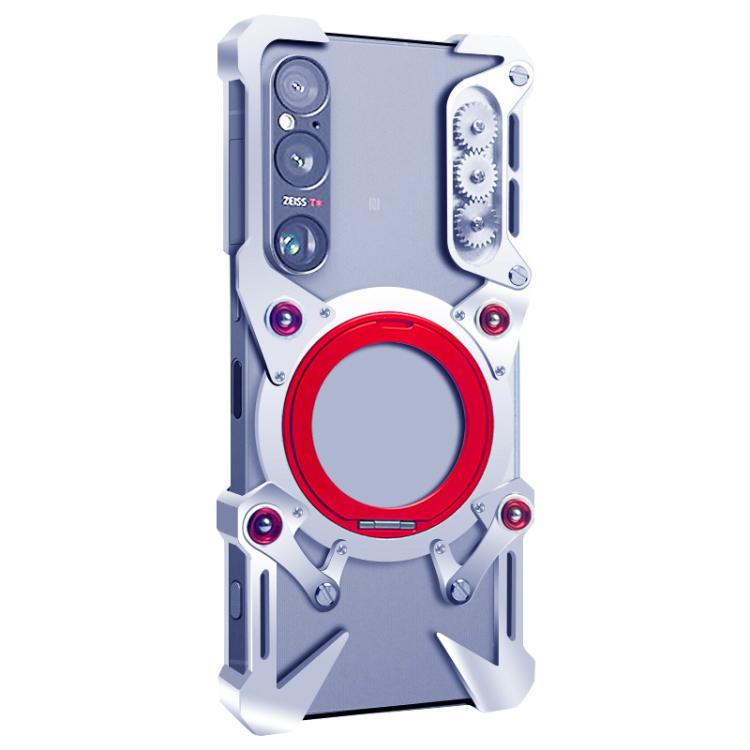 For Sony Xperia 1 VI Rotating Bracket Hollow Metal Phone Case with Lanyard