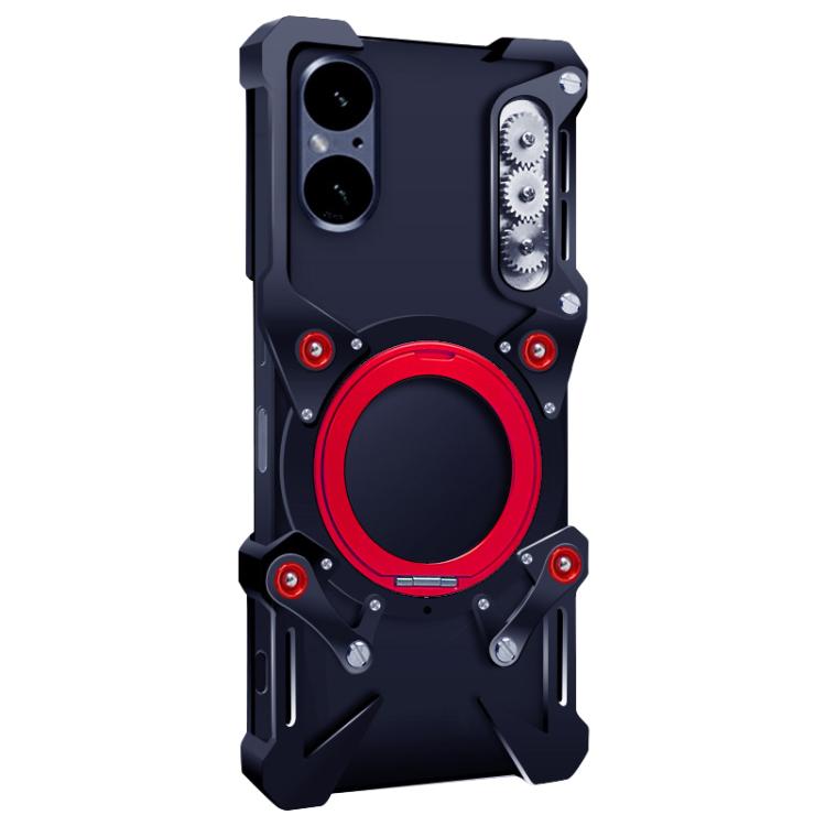 For Sony Xperia 5 V Rotating Bracket Hollow Metal Phone Case with Lanyard