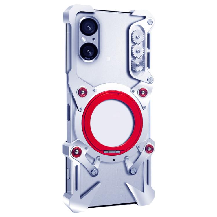 For Sony Xperia 5 V Rotating Bracket Hollow Metal Phone Case with Lanyard