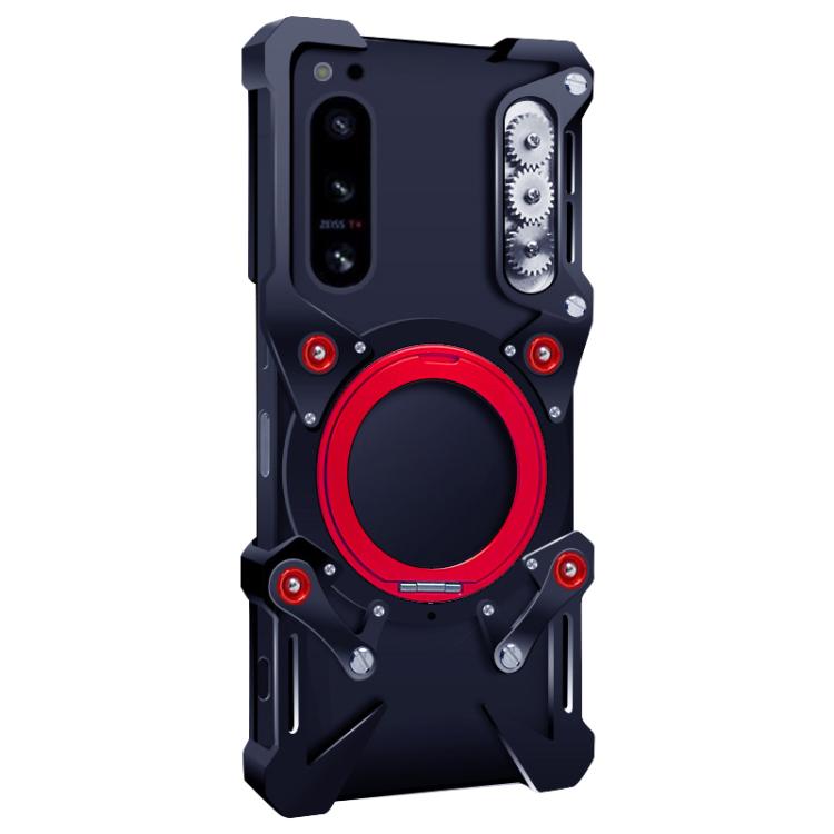 For Sony Xperia 5 IV Rotating Bracket Hollow Metal Phone Case with Lanyard