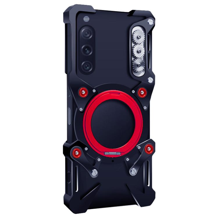 For Sony Xperia 10 V Rotating Bracket Hollow Metal Phone Case with Lanyard