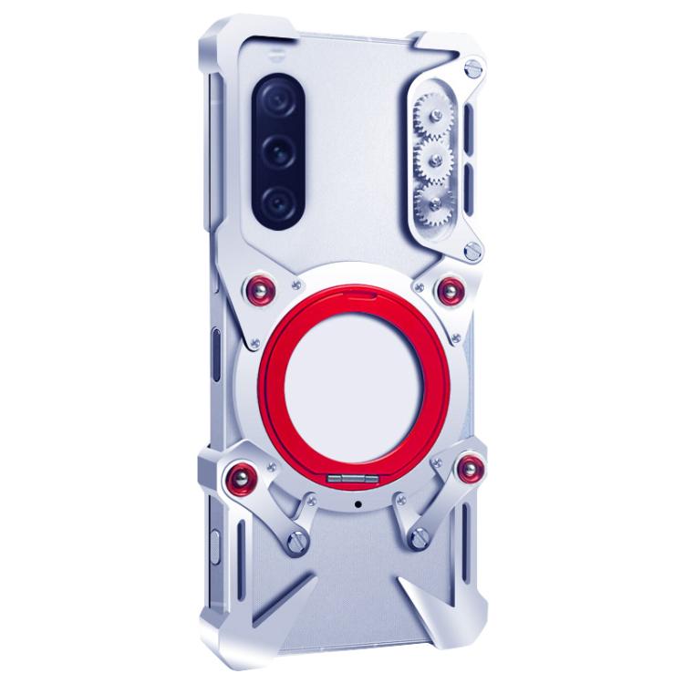 For Sony Xperia 10 V Rotating Bracket Hollow Metal Phone Case with Lanyard