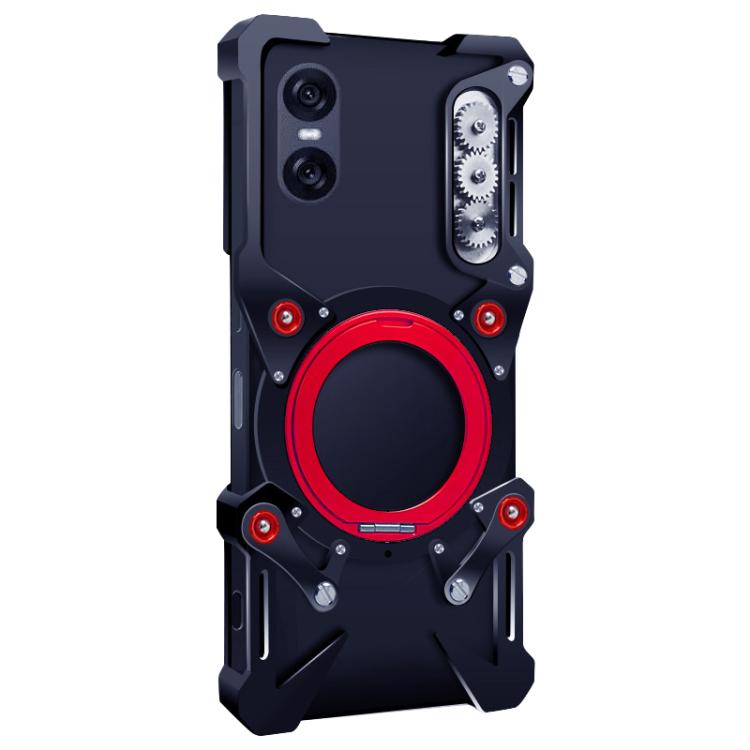 For Sony Xperia 10 VI Rotating Bracket Hollow Metal Phone Case with Lanyard
