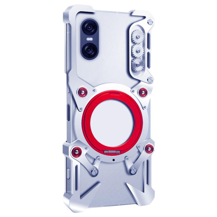For Sony Xperia 10 VI Rotating Bracket Hollow Metal Phone Case with Lanyard