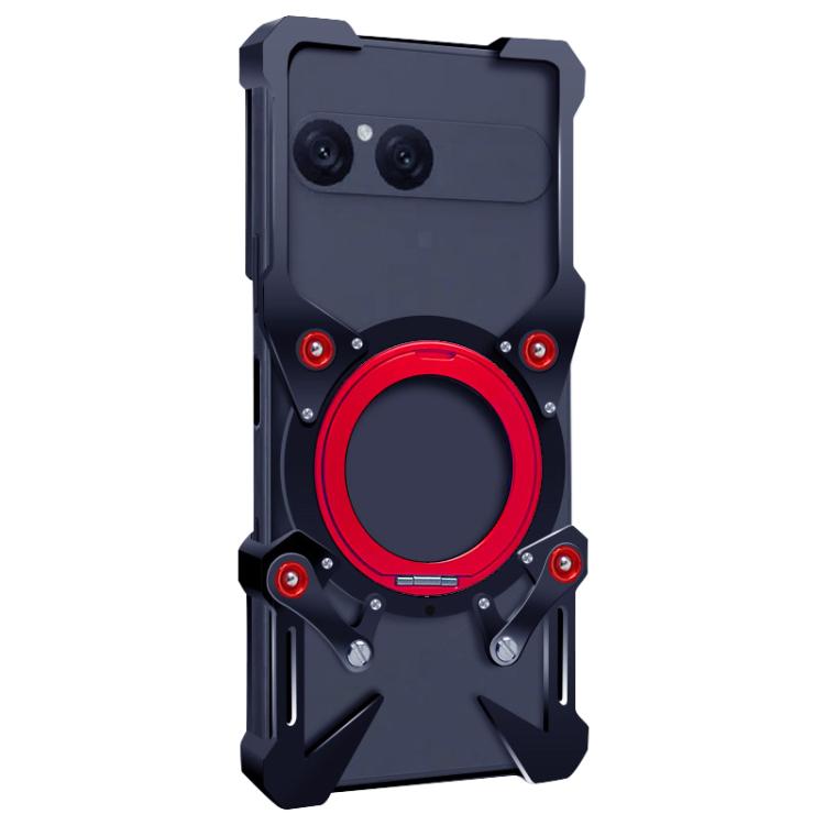 For Sony Xperia 10 VII Rotating Bracket Hollow Metal Phone Case with Lanyard