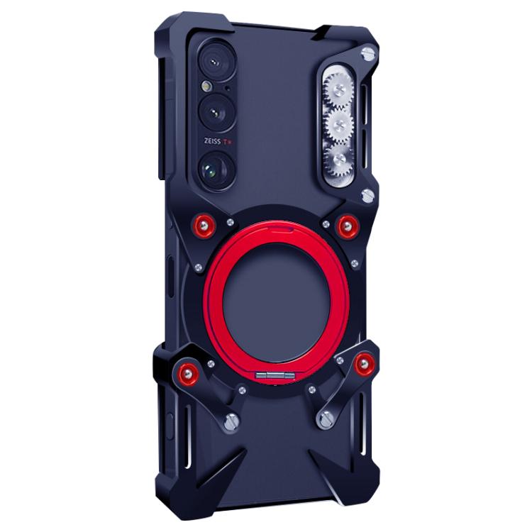 For Sony Xperia 1 IV Rotating Bracket Hollow Metal Phone Case with Lanyard