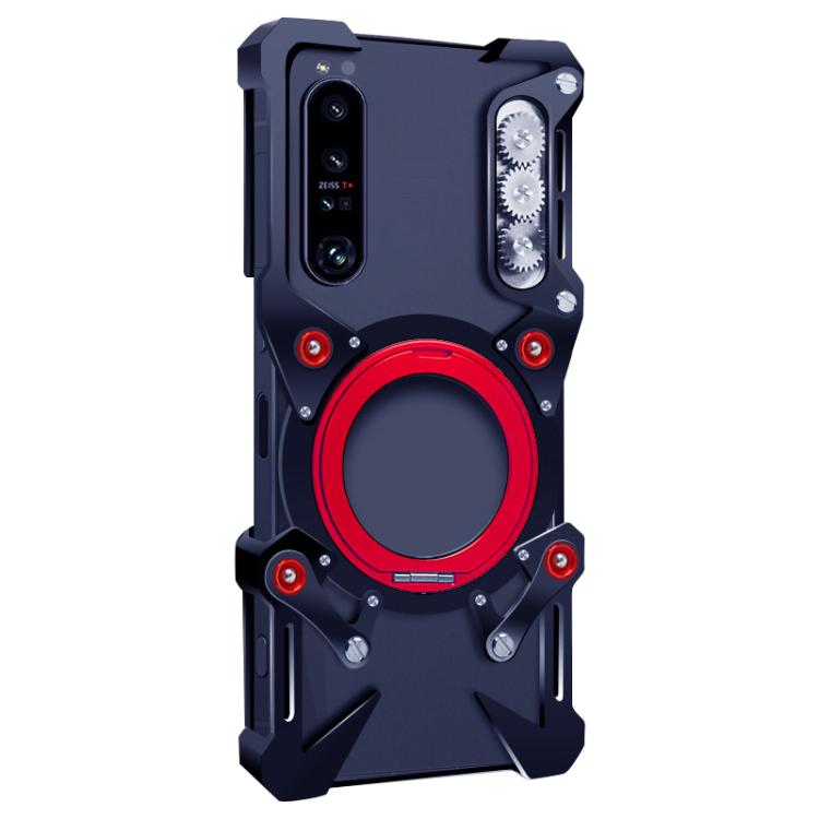 For Sony Xperia 1 V Rotating Bracket Hollow Metal Phone Case with Lanyard