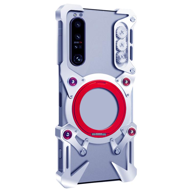 For Sony Xperia 1 V Rotating Bracket Hollow Metal Phone Case with Lanyard