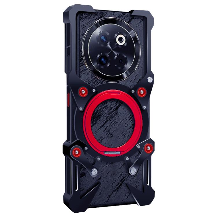 For ZTE Axon 60 Ultra Rotating Bracket Hollow Metal Phone Case with Lanyard