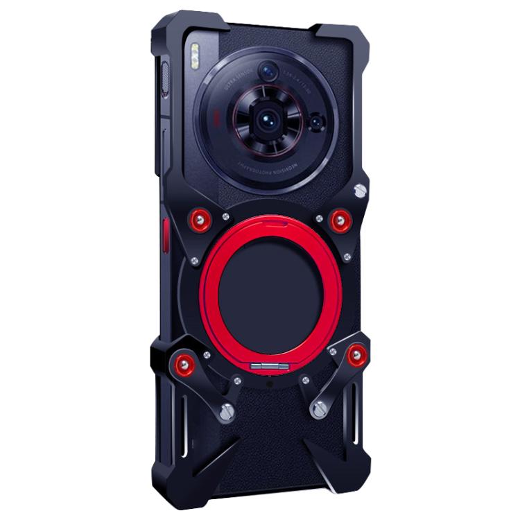 For ZTE nubia Z50S Pro Rotating Bracket Hollow Metal Phone Case with Lanyard