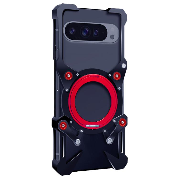 For Google Pixel 10 Pro XL Rotating Bracket Hollow Metal Phone Case with Lanyard