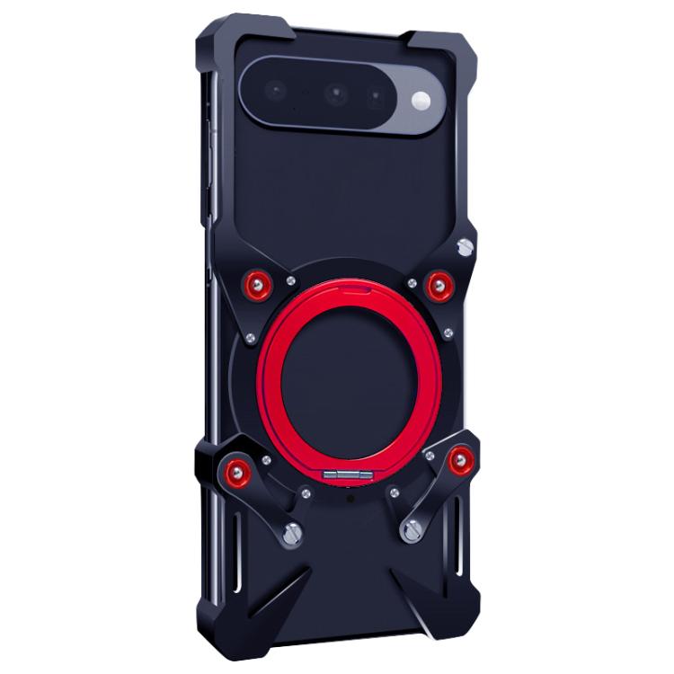 For Google Pixel 10 Rotating Bracket Hollow Metal Phone Case with Lanyard