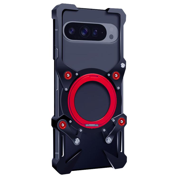 For Google Pixel 9 Pro XL Rotating Bracket Hollow Metal Phone Case with Lanyard