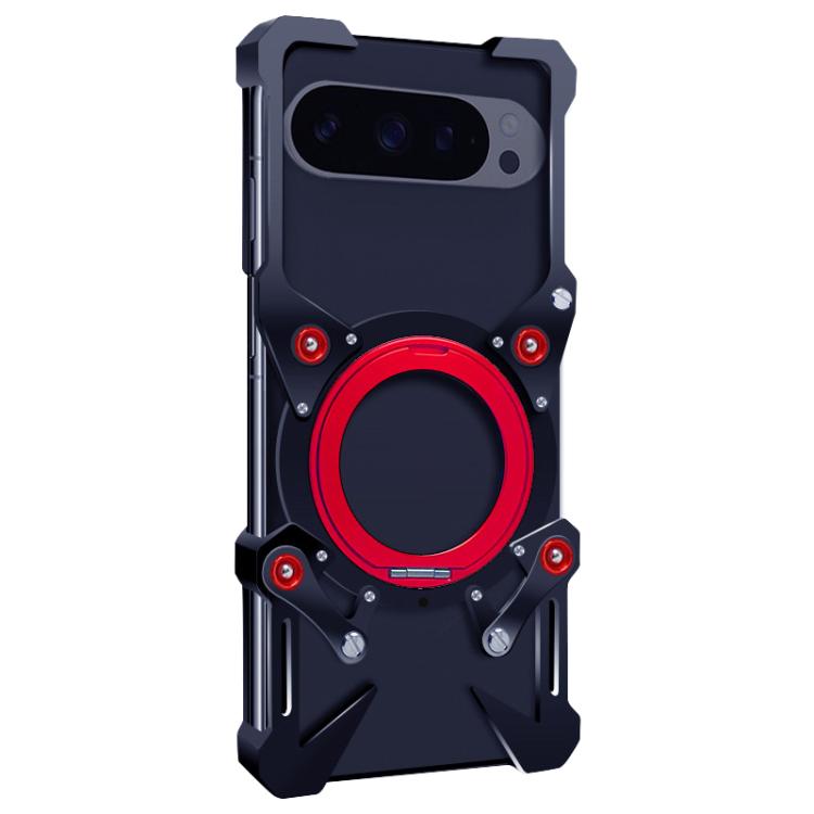 For Google Pixel 9 Pro Rotating Bracket Hollow Metal Phone Case with Lanyard