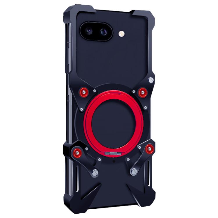 For Google Pixel 9a Rotating Bracket Hollow Metal Phone Case with Lanyard