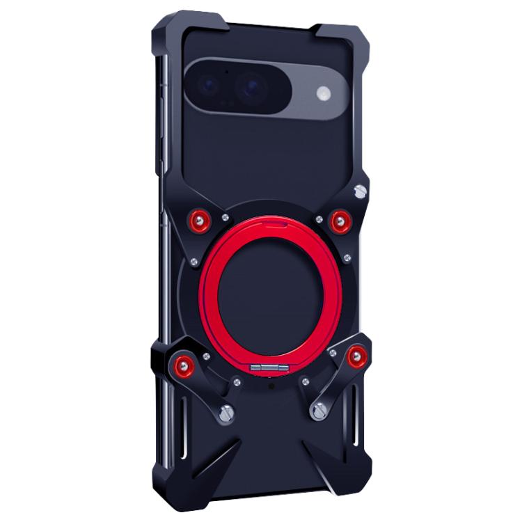 For Google Pixel 9 Rotating Bracket Hollow Metal Phone Case with Lanyard